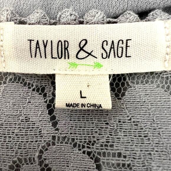Taylor & Sage Womens Faux Wrap Blouse Large Light Gray Lace Crochet Cottagecore - Picture 4 of 6